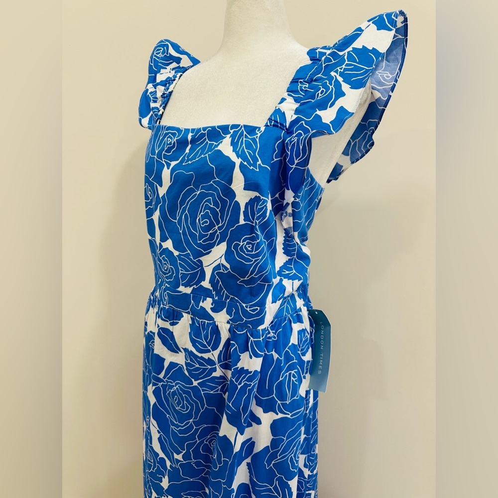 London Times Square Neck Maxi Ruffle Dress Summer For Women Size 16 - Picture 4 of 12